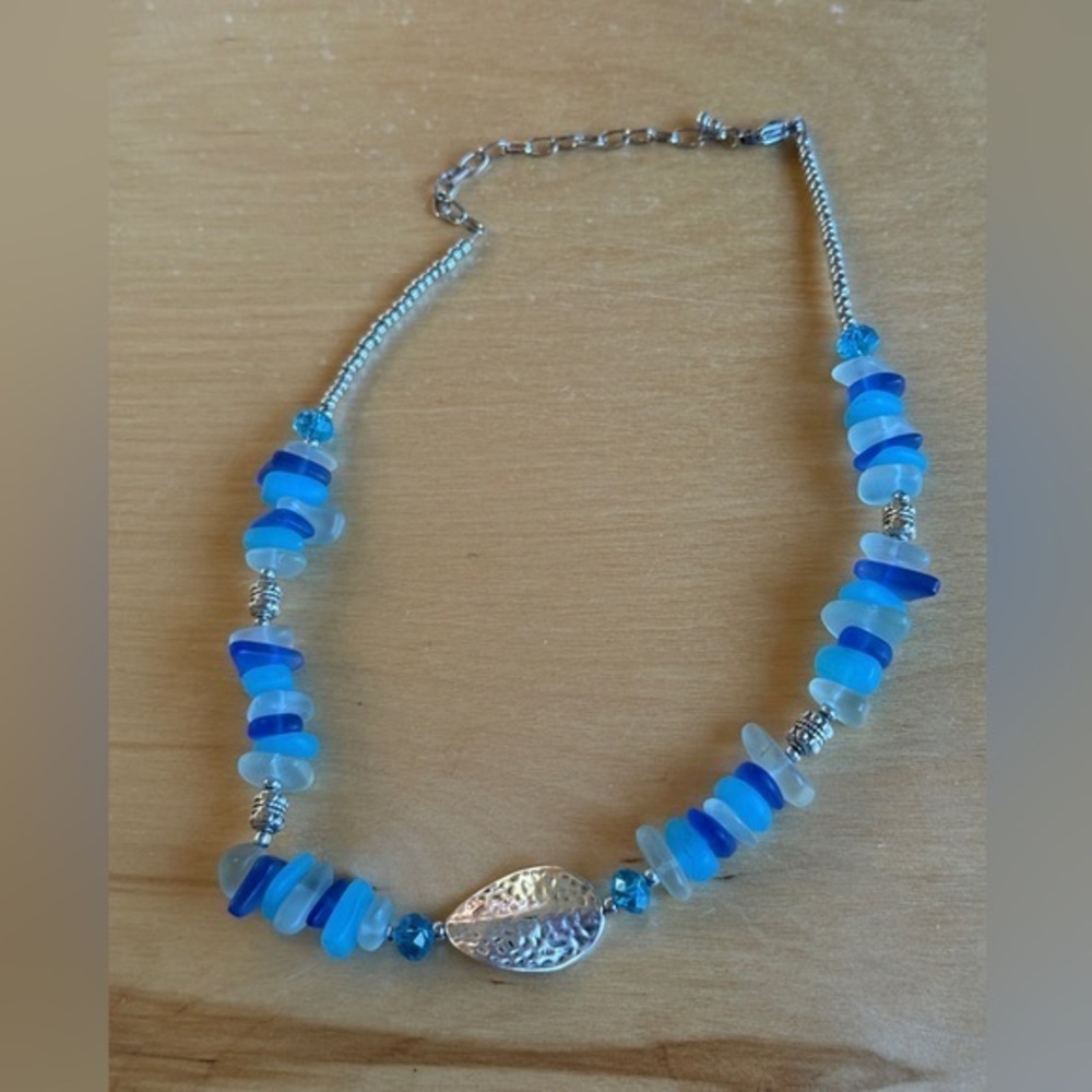 Blue and Silver Beaded Necklace